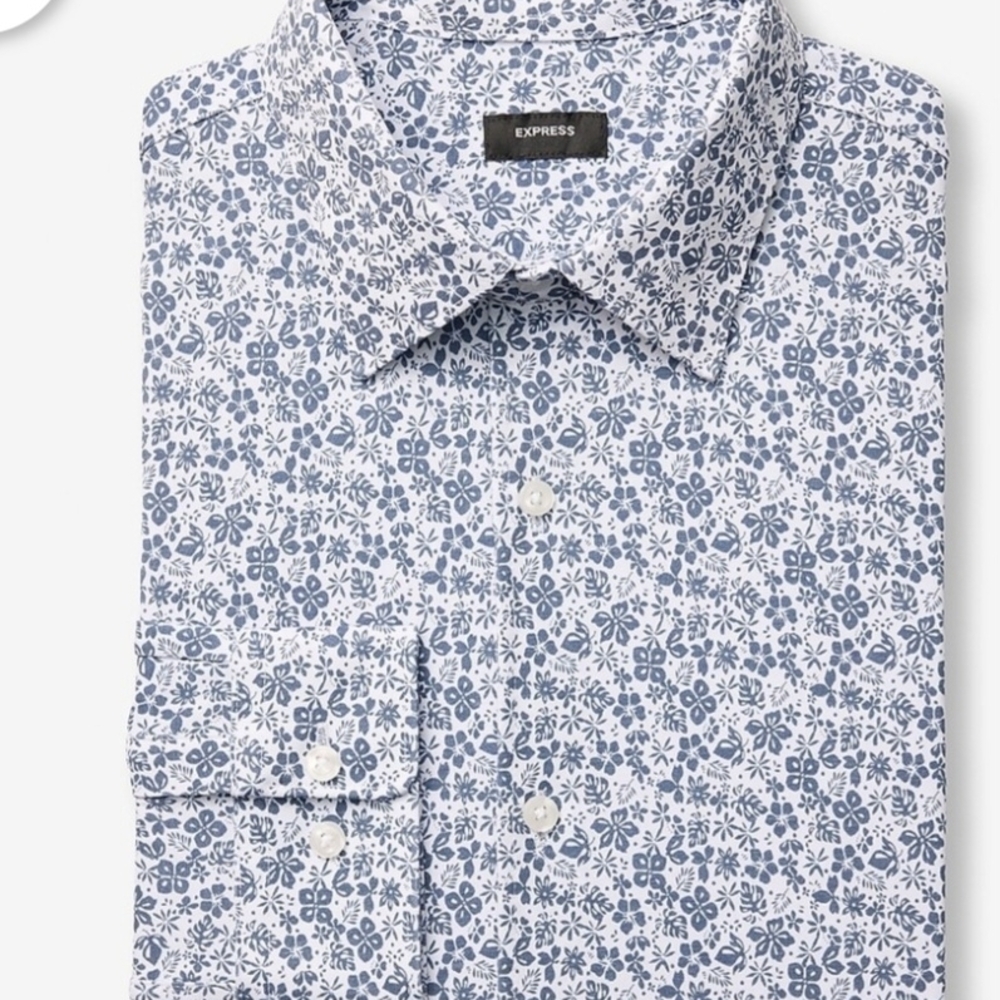 Express White Shirt with Blue Floral Print